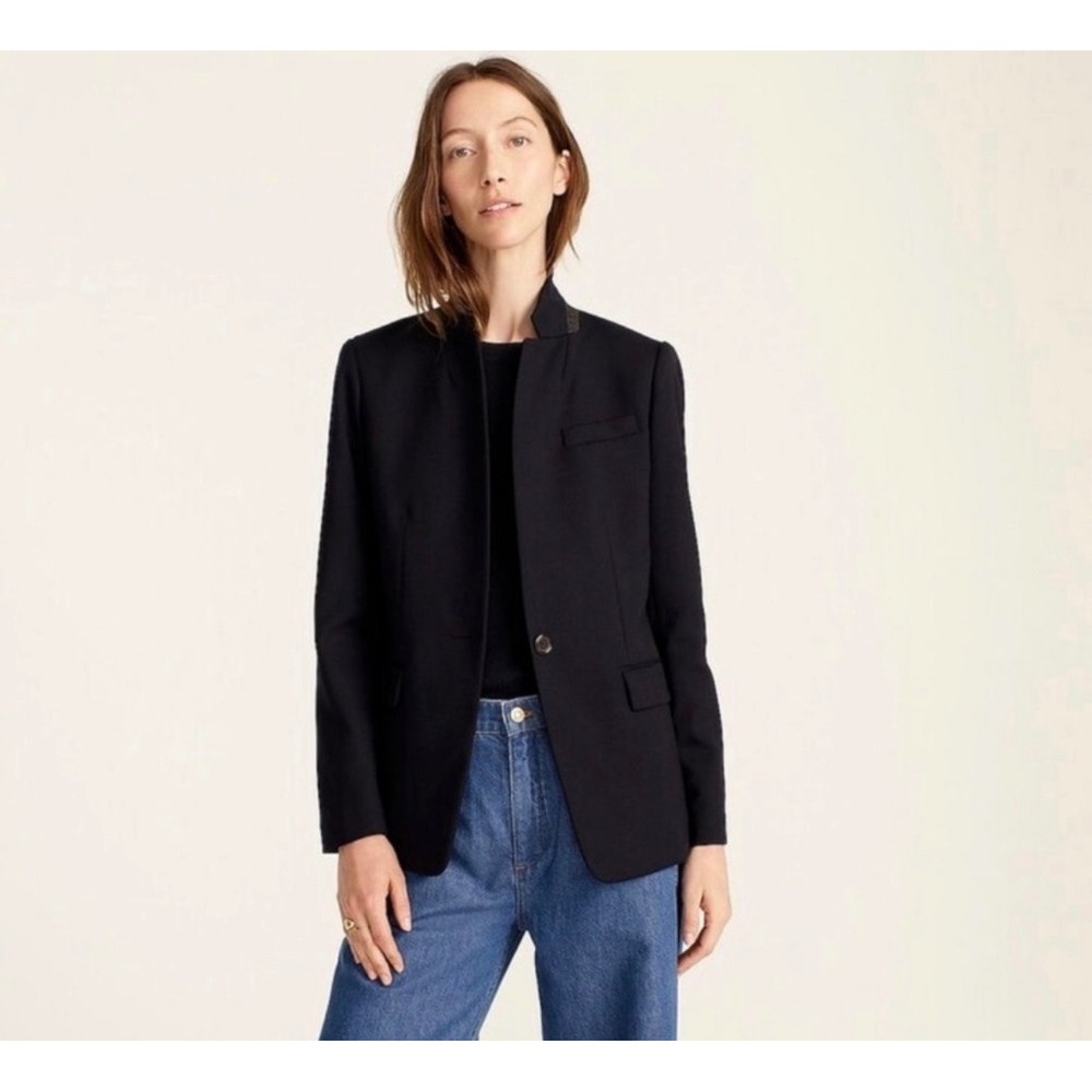 J.Crew Regent Blazer Black Italian Wool Flannel Stand Collar‎ B0323 Womens 8